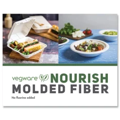 Online 5 in. x 9 in. x 2 in. Nourish Molded Fiber Compostable Sugarcane 3-Compartment Takeout Containers - White (200/Carton) Tabletop And Serveware