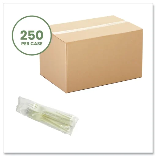 Best Compostable Fork/Knife/Spoon/Napkin Cutlery Kits - White (250/Carton) Tabletop And Serveware