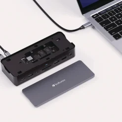 Clearance 15-in-1 256GB Vi3000 SSD Audio/DisplayPort/HDMI/Micro SD/RJ45/SD/USB-A/USB-C USB-C Pro Docking Station - Gray Office Electronics & Batteries