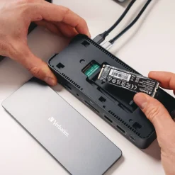 Clearance 15-in-1 256GB Vi3000 SSD Audio/DisplayPort/HDMI/Micro SD/RJ45/SD/USB-A/USB-C USB-C Pro Docking Station - Gray Office Electronics & Batteries