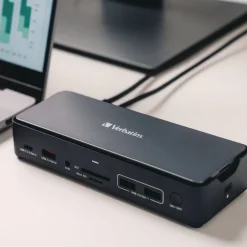 Clearance 15-in-1 256GB Vi3000 SSD Audio/DisplayPort/HDMI/Micro SD/RJ45/SD/USB-A/USB-C USB-C Pro Docking Station - Gray Office Electronics & Batteries