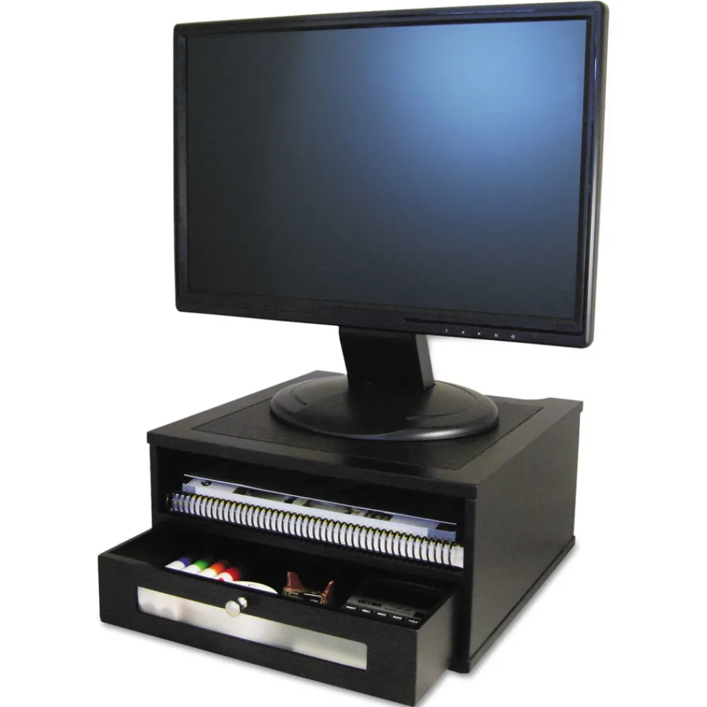 13 in. x 13 in. x 6.5 in. Midnight Black Collection Monitor Riser Supports 50 lbs. - Black Desk Accessories & Office Organizers