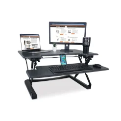 Hot 36 in. x 31.25 in. x 5.25 in. to 20 in. High Rise Height Adjustable Standing Desk with Keyboard Tray - Gray/Black Cleaning & Janitorial Supplies