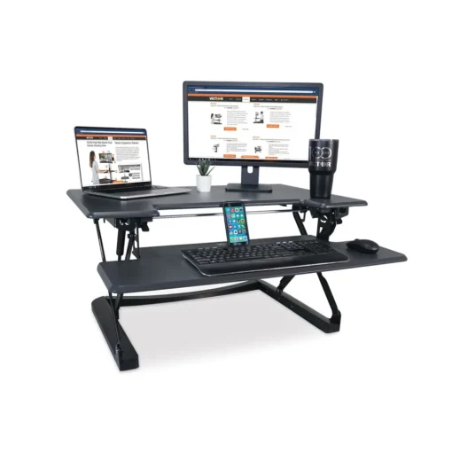 Hot 36 in. x 31.25 in. x 5.25 in. to 20 in. High Rise Height Adjustable Standing Desk with Keyboard Tray - Gray/Black Cleaning & Janitorial Supplies