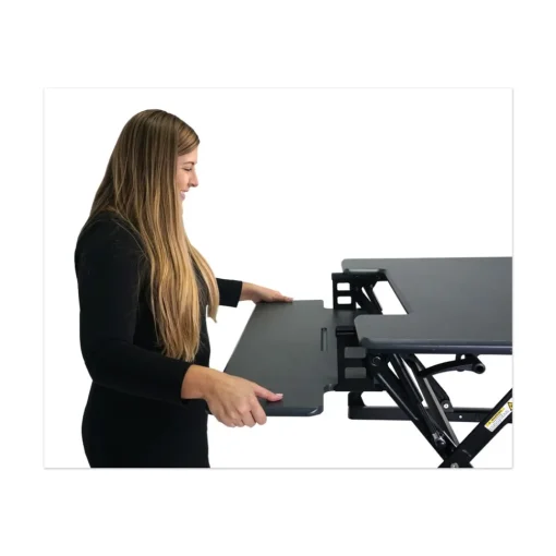 Hot 36 in. x 31.25 in. x 5.25 in. to 20 in. High Rise Height Adjustable Standing Desk with Keyboard Tray - Gray/Black Cleaning & Janitorial Supplies