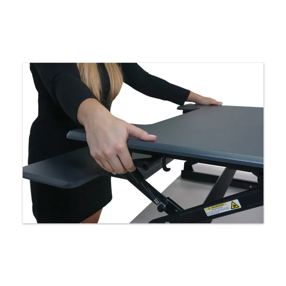 Hot 36 in. x 31.25 in. x 5.25 in. to 20 in. High Rise Height Adjustable Standing Desk with Keyboard Tray - Gray/Black Cleaning & Janitorial Supplies