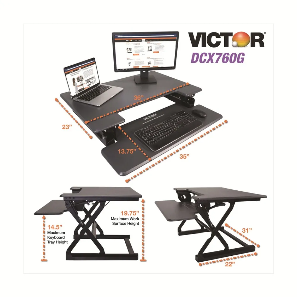 Hot 36 in. x 31.25 in. x 5.25 in. to 20 in. High Rise Height Adjustable Standing Desk with Keyboard Tray - Gray/Black Cleaning & Janitorial Supplies