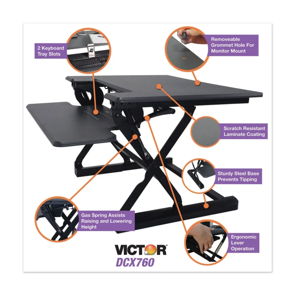 Hot 36 in. x 31.25 in. x 5.25 in. to 20 in. High Rise Height Adjustable Standing Desk with Keyboard Tray - Gray/Black Cleaning & Janitorial Supplies