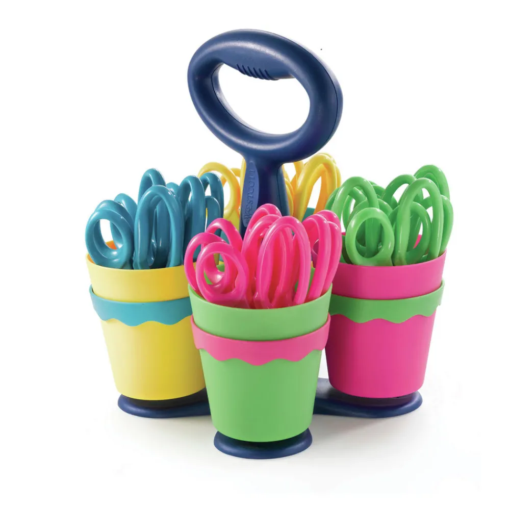 Discount 5 in. Long 2 in. Cut Length Scissor Caddy with Kids' Scissors - Straight Assorted Color Handles Arts & Crafts Supplies