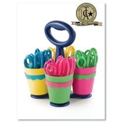 Discount 5 in. Long 2 in. Cut Length Scissor Caddy with Kids' Scissors - Straight Assorted Color Handles Arts & Crafts Supplies