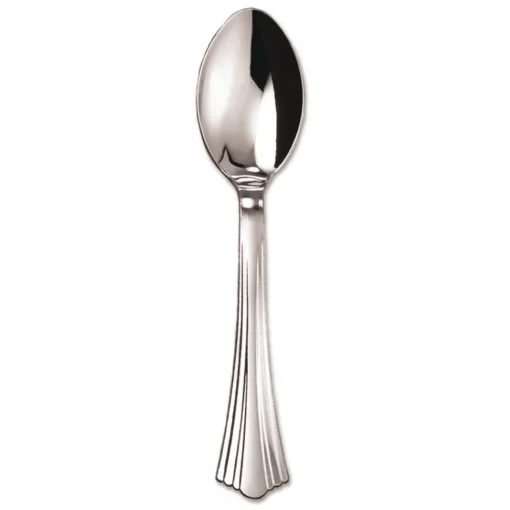 Outlet 6 1/4 in. Reflections Design Heavyweight Plastic Spoons - Silver (600/Carton) Tabletop And Serveware