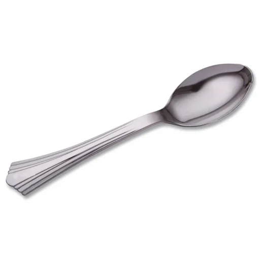 Outlet 6 1/4 in. Reflections Design Heavyweight Plastic Spoons - Silver (600/Carton) Tabletop And Serveware