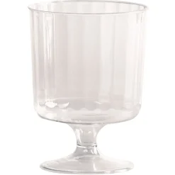 Hot 5 oz. Fluted Classic Crystal Plastic Wine Glasses on Pedestals - Clear (10/Pack, 24 Packs/Carton) Tabletop And Serveware