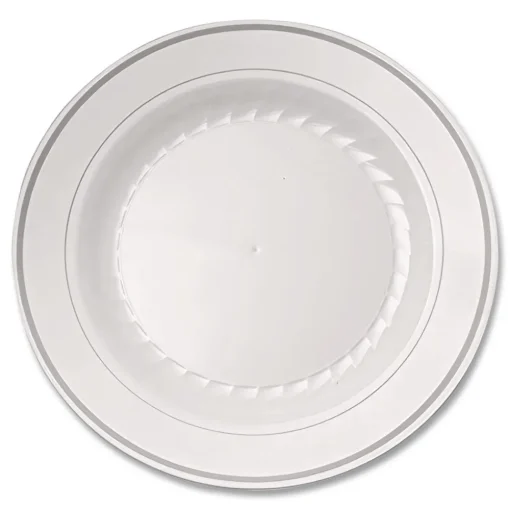 Best RSM101210WS 10.25 in. Diameter Masterpiece Plastic Plates - White/Silver (120/Carton) Tabletop And Serveware