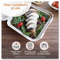8.7 in. x 6.5 in. x 3.1 in. 48 oz. Paper Fiber Containers - Natural (400/Carton) Tabletop And Serveware