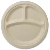 Clearance PLSC9TLFS 9 in. Diameter 3-Compartment Paper Fiber Plates - Natural (1000/Carton) Tabletop And Serveware