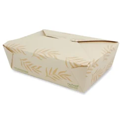 Hot TO-NT-3 6.25 in. x 8.7 in. x 2.5 in. 65 oz. Sugarcane No Tree Folded Takeout Containers - Natural (200/Carton) Tabletop And Serveware