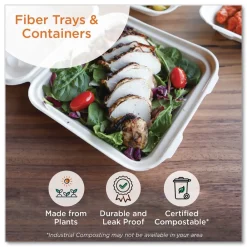 TO-SC-T3-LFS 8.8 in. x 8.2 in. x 2.9 in. Paper Fiber Hinged Containers - Natural (300/Carton) Tabletop And Serveware