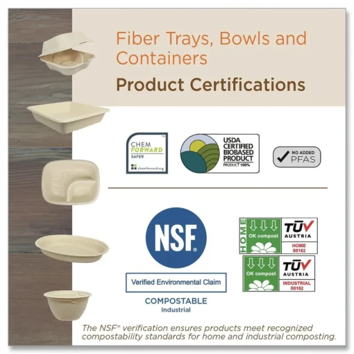 New TO-SC-U9-LFP 9.2 in. x 9.1 in. x 3.2 in. Paper Fiber Hinged Containers - Natural (300/Carton) Tabletop And Serveware