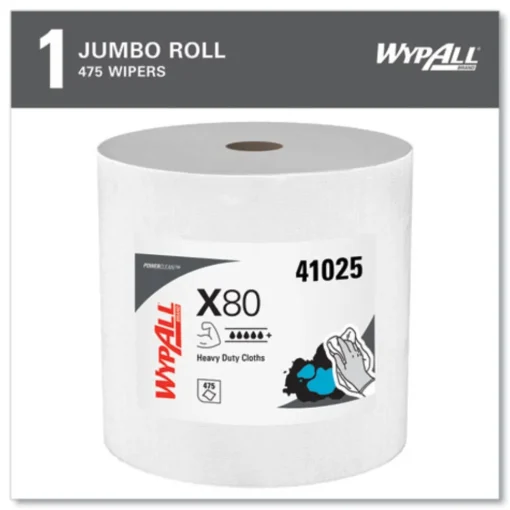 Hot 12.4 in. x 12.2 in. Power Clean Jumbo Roll X80 Heavy Duty Cloths - White (475/Roll) Paper & Dispensers