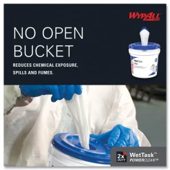 Outlet 12 in. x 6 in. Power Clean Wipers for WetTask Customizable Wet Wiping System with 1 Bucket - Unscented (300/Carton) Cleaning & Janitorial Supplies