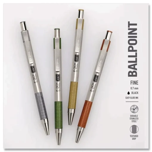 Best F-301 Signature Series Fine 0.7 mm. Retractable Ballpoint Pen - Black Ink/Assorted Earthy Tones Barrel (4/Pack) Pens, Pencils & Markers