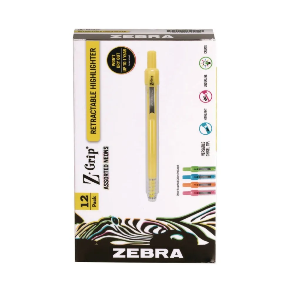 Discount Z-Grip Chisel Tip Retractable Highlighter Markers - Assorted Neon (1-Dozen) Pens, Pencils & Markers