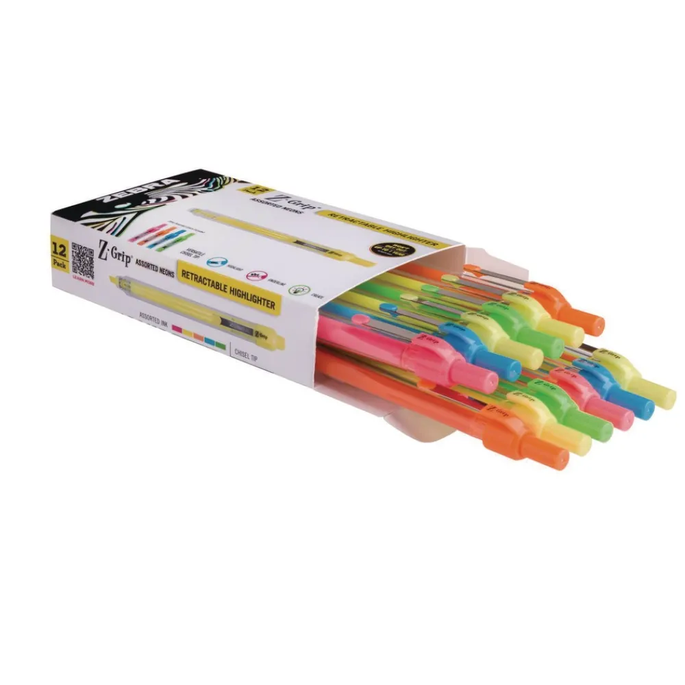 Discount Z-Grip Chisel Tip Retractable Highlighter Markers - Assorted Neon (1-Dozen) Pens, Pencils & Markers